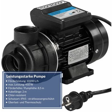 MONZANA Pompe Pour Systèmes De Filtration à Sable IPX5 Eau Piscine Au Choix 400W (de) 2 MONZANA Pompe Pour Systèmes De Filtration à Sable IPX5 Eau Piscine Au Choix 400W (de) – Image 2