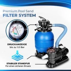 Tillvex Système De Filtre à Sable 10 M³/h Bleu – 5 Fonctions De Filtration | Filtre De Piscine Avec Indicateur De Pression | Filtre à Sable Pour Les Bassins Aquatiques Et Les Piscines -Pompe et filtre de piscine Soldes 31950708 3