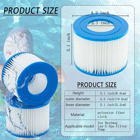 EINEMGELD Filtre VI Cartouche Pour Bestway Lay-Z-Spa, Cartouches Filtrantes Rechange Pour Miami Vegas Monaco BW58323, Pour Bestway 58239 (4 Pièces) 5 EINEMGELD Filtre VI Cartouche Pour Bestway Lay-Z-Spa, Cartouches Filtrantes Rechange Pour Miami Vegas Monaco BW58323, Pour Bestway 58239 (4 Pièces) – Image 5